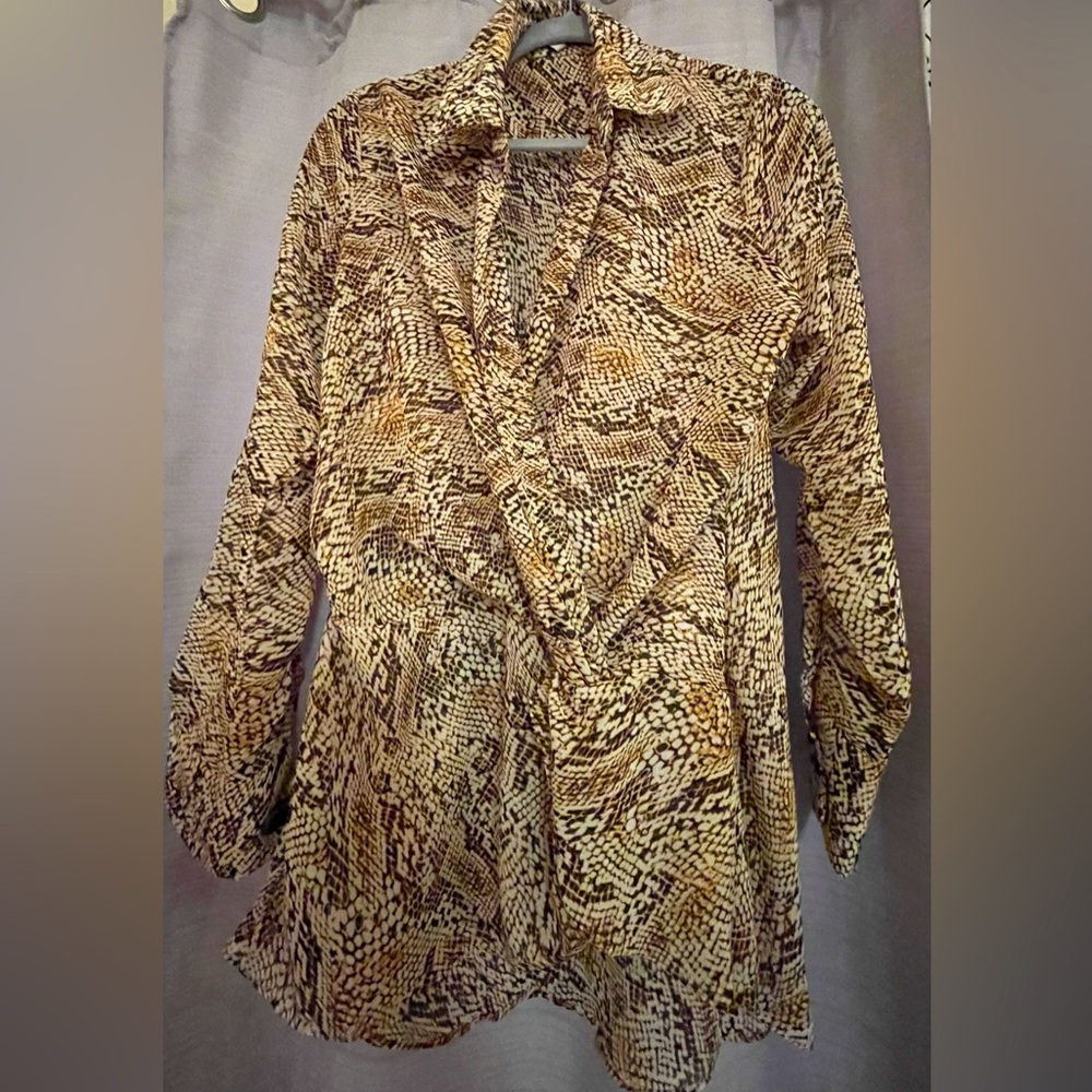 Animal Print Chiffon Faux Wrap Blouse